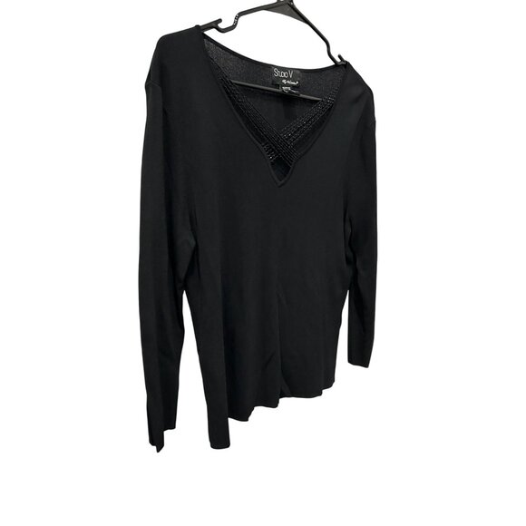 Studio V By Versailles Black Knit Top Neck Detail Sz XL - Picture 3 of 8